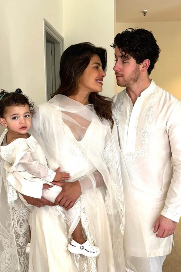 Nick Jonas in Ivory Silk Chanderi Dori Embroidered Kurta Set