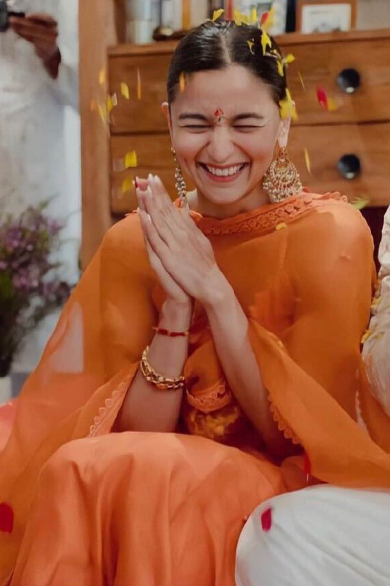 Devnaagri Alia Bhatt in Orange Cotton Silk Anarkali