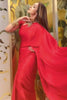Malaika Arora in Ruby Red Satin Saree with Embroidered Belt