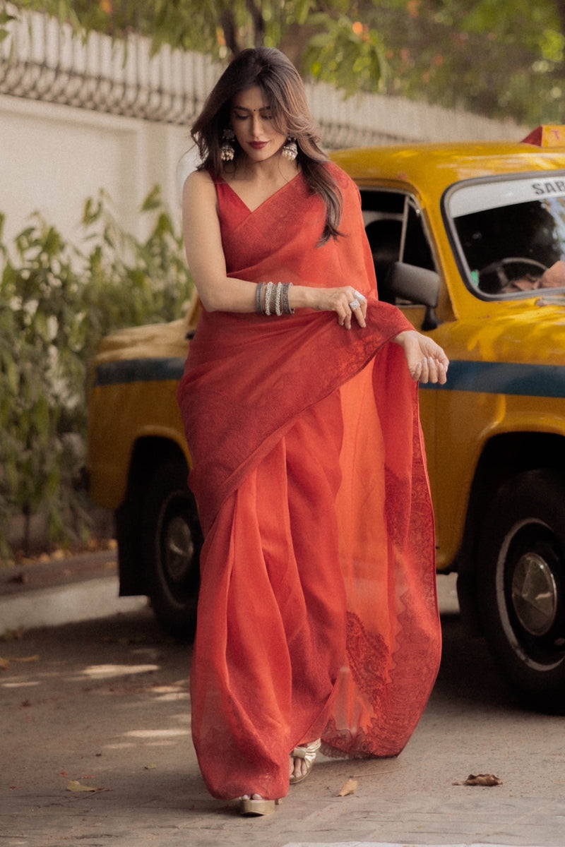 Chitrangda Singh in Ruby Red Dori Embroidered Silk Organza Saree