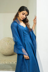 Samantha in Blue Anarkali Set with Dori Embroidery