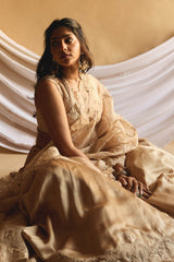 Aishwarya Lekshmi in Golden Beige Embroidered Silk Satin Lehenga