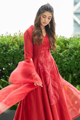 Krithi Shetty in Ruby Red Silk Chanderi Dori Embroidered Anarkali Set