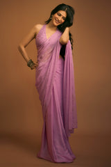 Shruti Hassan in Lilac Modal Satin & Chiffon Mukaish Saree