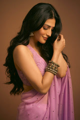 Shruti Hassan in Lilac Modal Satin & Chiffon Mukaish Saree