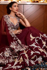 hanna khan in Wine Embroidered Silk Organza Lehenga Set
