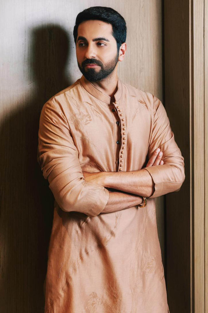ayushmann khurrana in Caramel Emboidered Silk Chanderi Kurta Set