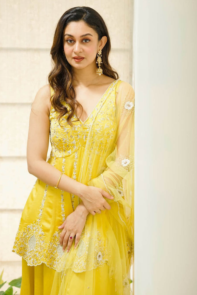 Aishwarya Arjun in Yellow Sequined Sharara Set