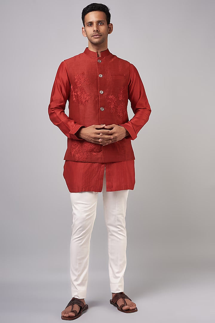 Karan Kundra in Our Red All Season Slim-fit Blazer and Pant Set