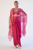 Fuchsia Pink Sequined Cape and Draped Skirt Set