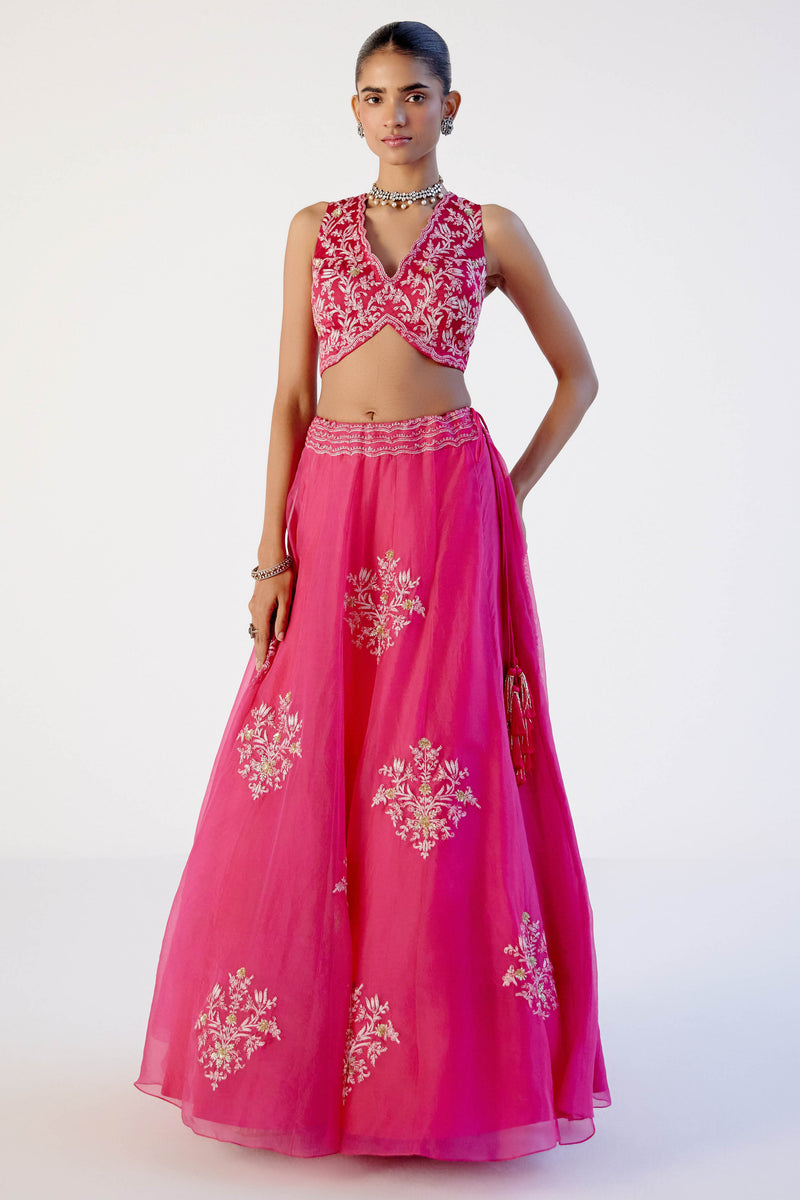 Fuchsia Pink Dori and Sequins Embroidered Lehenga Set