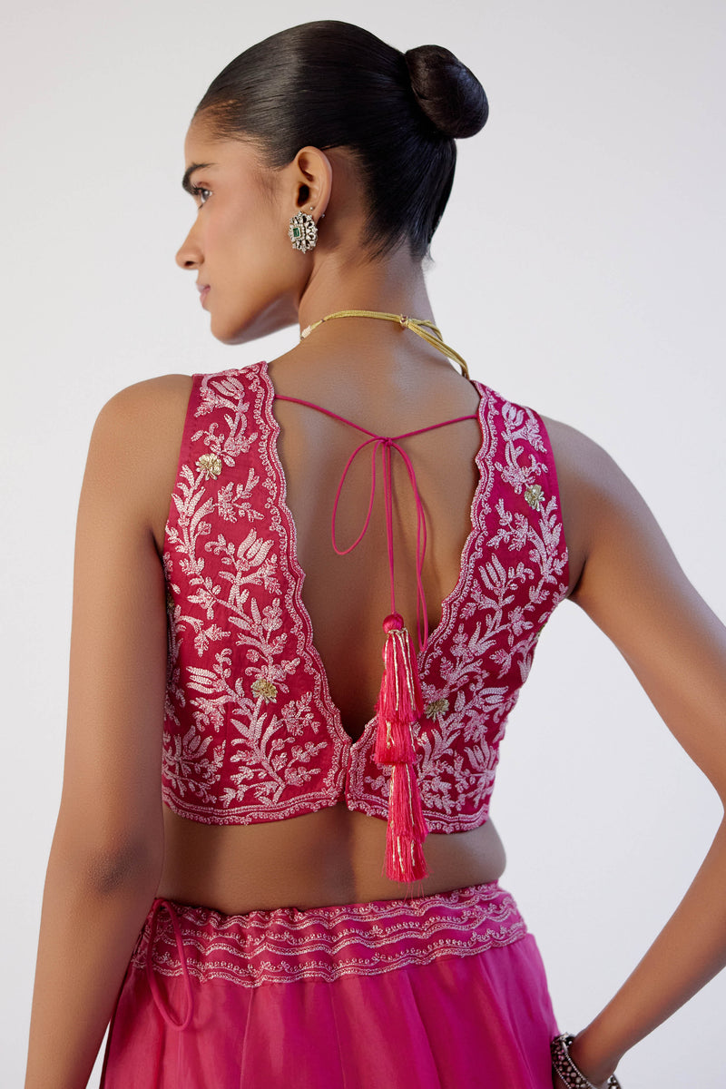 Fuchsia Pink Dori and Sequins Embroidered Lehenga Set