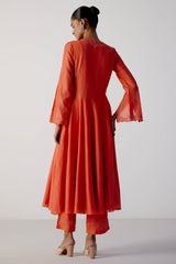 Coral Silk Chanderi Dori Embroidered Anarkali Set