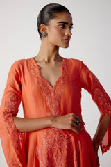 Coral Silk Chanderi Dori Embroidered Anarkali Set