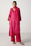 Fuchsia Pink Satin Dori Embroidered Kurta Set