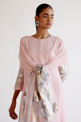 Soft Pink Silk Chanderi Hand-Painted Kurta Set