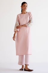 Soft Pink Silk Chanderi Hand-Painted Kurta Set