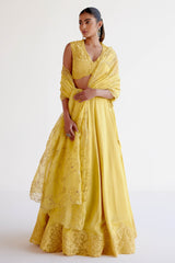 Yellow Embroidered Silk Satin Lehenga