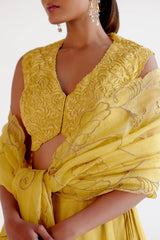 Yellow Embroidered Silk Satin Lehenga