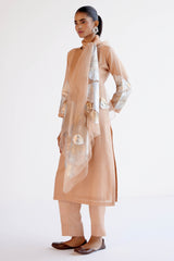 Light Beige Silk Chanderi Hand-Painted Kurta Set