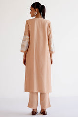 Light Beige Silk Chanderi Hand-Painted Kurta Set