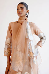 Light Beige Silk Chanderi Hand-Painted Kurta Set