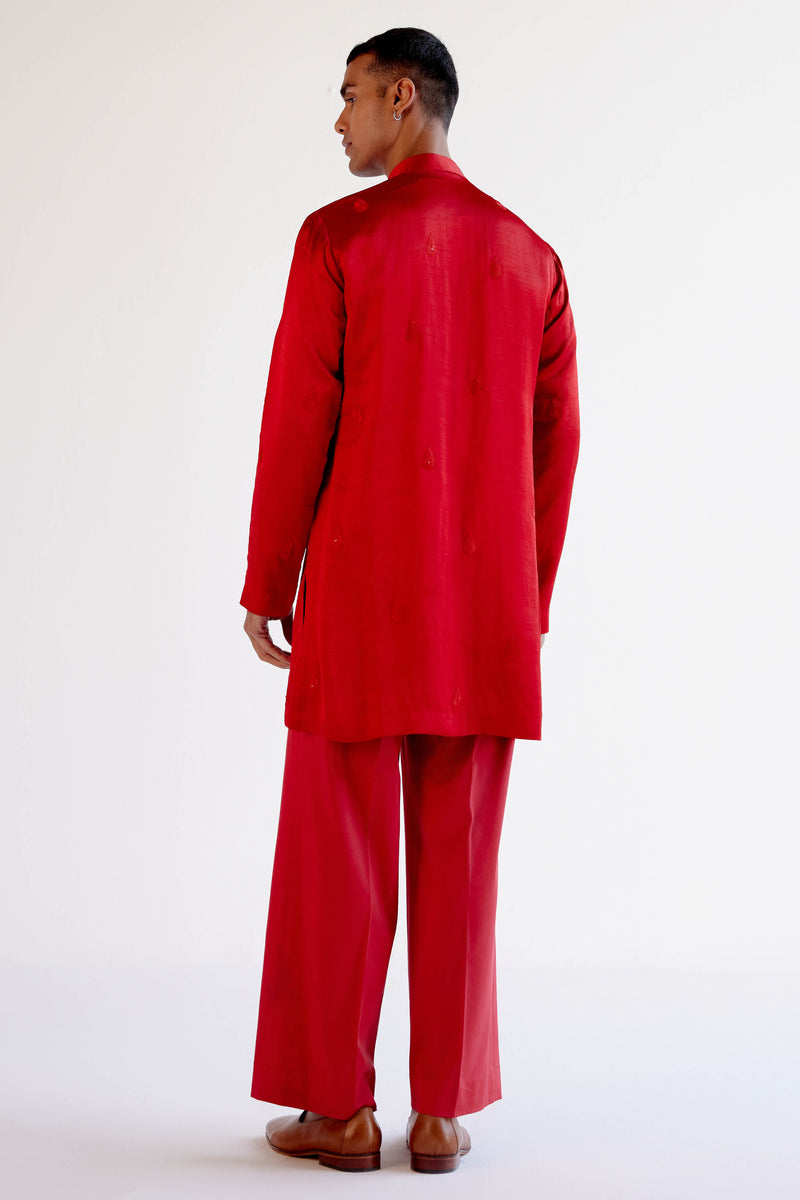 Ruby Red Dori Embroidered Kurta and Jacket Set