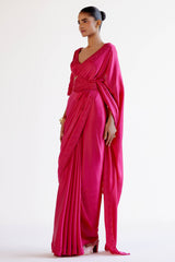 Fuchsia Pink Satin Saree with Embroidered Belt