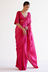 Fuchsia Pink Satin Saree with Embroidered Belt