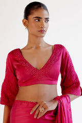 Fuchsia Pink Satin Saree with Embroidered Belt