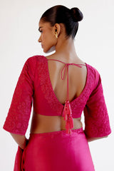 Fuchsia Pink Satin Saree with Embroidered Belt