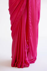 Fuchsia Pink Satin Saree with Embroidered Belt