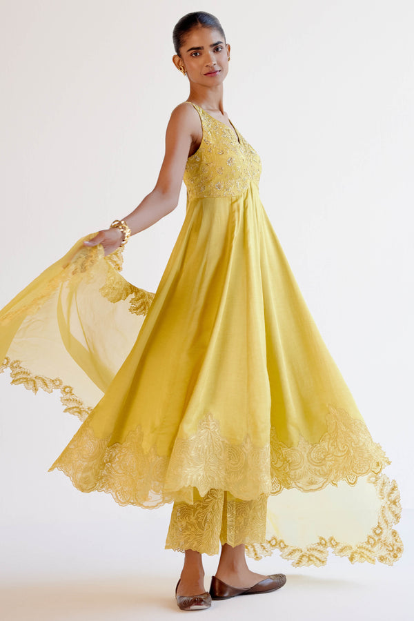 Yellow Dori and Sequins Embroidered Anarkali Set
