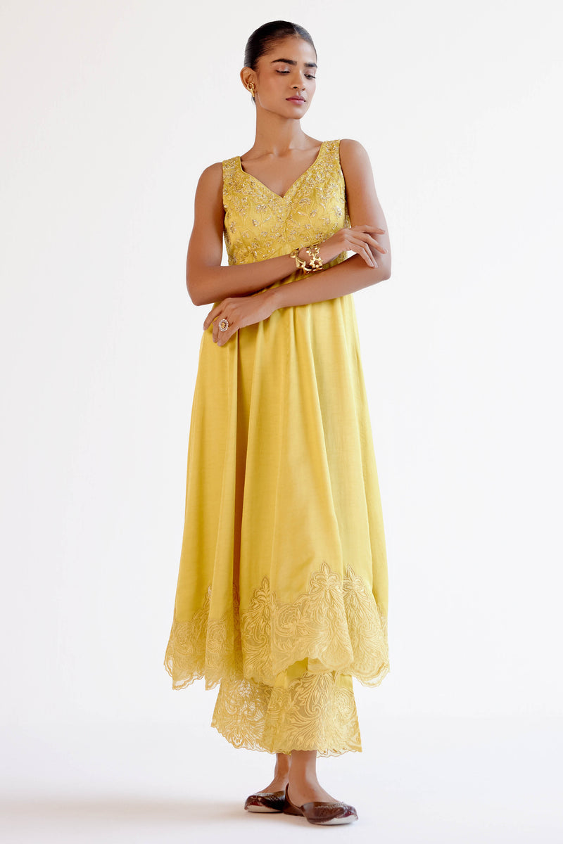 Yellow Dori and Sequins Embroidered Anarkali Set