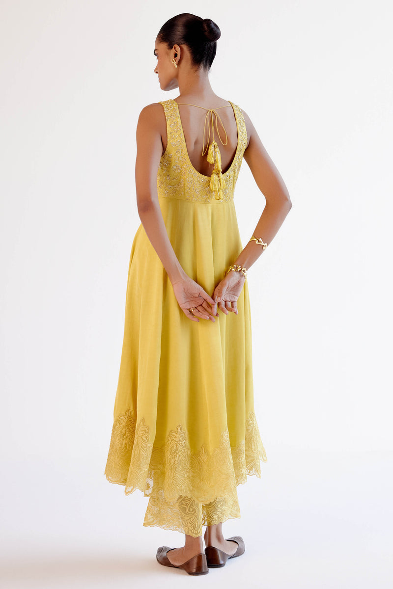 Yellow Dori and Sequins Embroidered Anarkali Set