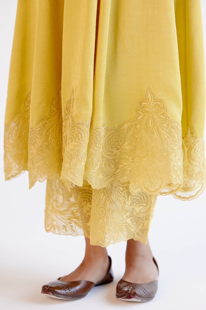 Yellow Dori and Sequins Embroidered Anarkali Set