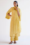Yellow Satin Dori Embroidered Kurta Set