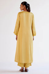Yellow Satin Dori Embroidered Kurta Set