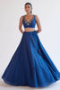 Sapphire Blue Satin Lehenga and Embroidered Jacket Set