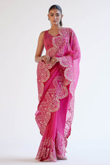 Fuchsia Pink Embroidered Silk Organza Saree