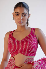 Fuchsia Pink Embroidered Silk Organza Saree