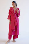 Fuchsia Pink Block Print Embroidered Kurta Set