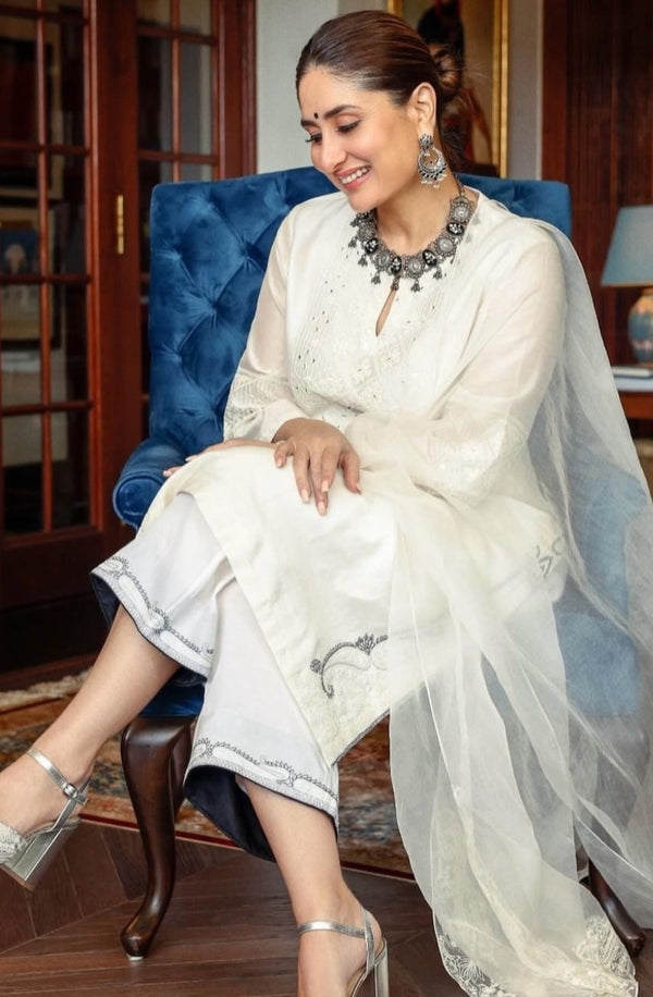 Ivory Embroidered Silk Chanderi Kurta Set (RTS)