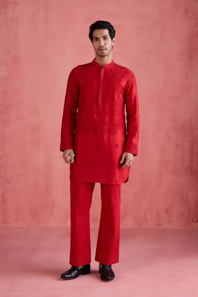Faiz Kurta Set - Red