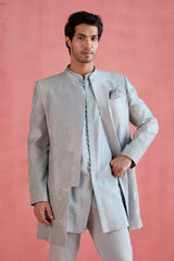 Janaab - Ice Blue Jacket Set