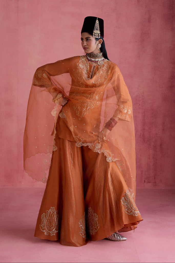 Huma Sharara Set - Orange