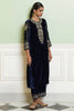 Navy Blue Embroidered Velvet Straight Kurta Set