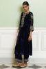 Navy Blue Embroidered Velvet Straight Kurta Set