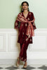Maroon Embroidered Velvet Short Kalidar Kurta Set
