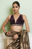Gold Silk Tissue Saree and Velvet Blouse Set